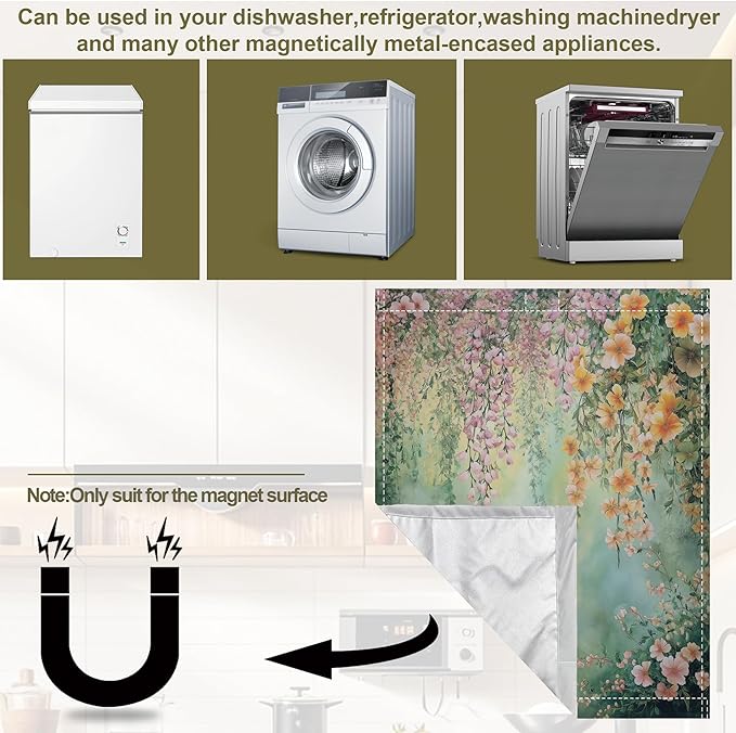 Dishwasher Magnet Cover,Abstract Flowers Dishwasher Cover Magnetic Spring Floral Home Appliances Refrigerator Decorative 23" x 26"
