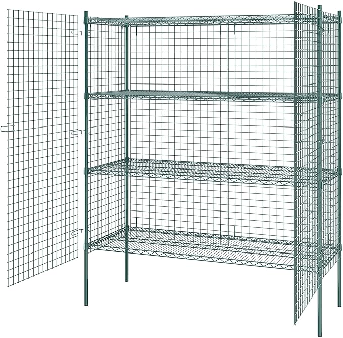 Commercial Grade NSF Listed Metal Wire Mesh Storage Green Epoxy Security Cage Kit 24" x 60" x 74", Perfect for Warehouse, Walk-In Refrigerator, Freezer, Grocery Store, Restaurant