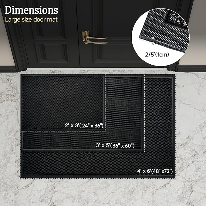 24x36 Inch Heavy Duty Front Door Mat with Elastic Mesh Surface, Cushioned Comfort, Superior Dirt Trapping, Non Slip Rubber Backing Door Mat Indoor Outdoor Entrance Rug for High Traffic Area(Jet Black)