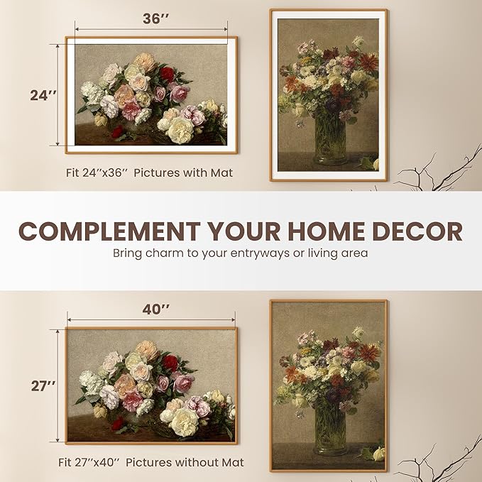 Axeman 27x40 inch Poster Frame - Solid Teak Wood Picture Frame Matted to 24x36 - Rounded Corner 27x40 Frame with Tempered Glass for Wall Display