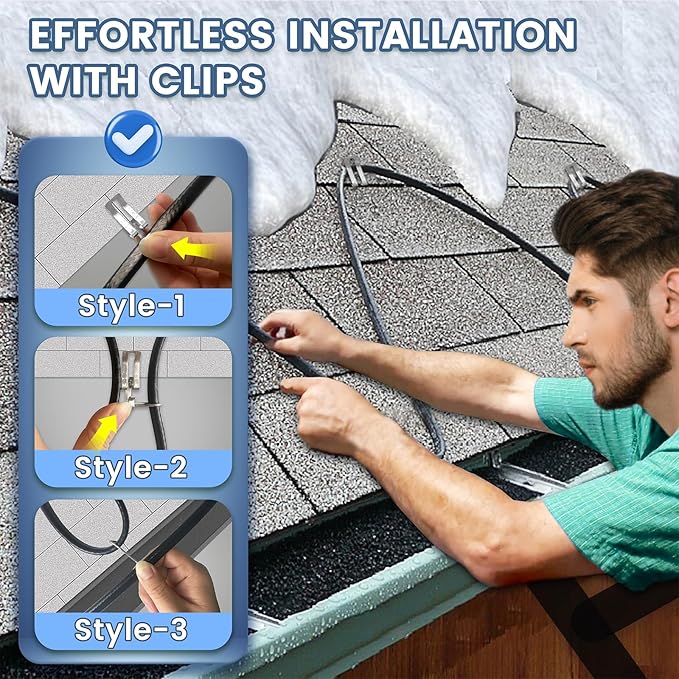 60 FT Gutter Heat Cable Kit, YeloDeer 6 W/FT Heat Tape for Roof and Gutters, Self-Regulating Roof Melt Heating Snow De-Icing Cable, 120V
