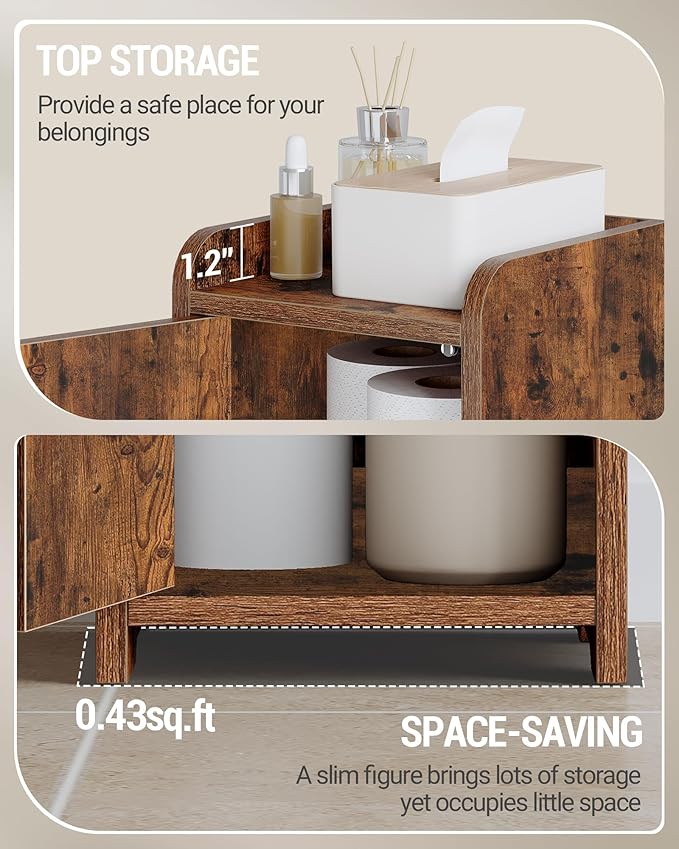 Bathroom Storage Cabinet, Small Corner Floor Cabinet with 2 Doors and Adjustable Shelf, Narrow Toilet Paper Cabinets, Bathroom Organizer for Small Spaces, 7.9"D x 7.9"W x 29.5"H Rustic Brown