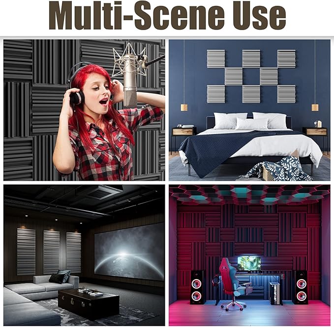 30 Pack Sound Proof Foam Panels for Walls, 12" x 12" x 2" Self-Adhesive Acoustic Panels, High-Density Soundproof Wall Panels for Studio Home and Ceilings (Black+gray)