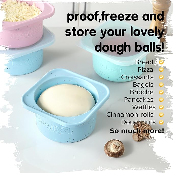 PLUS 1000ml Pizza Dough Proofing Containers for DIY family Artisan Pizza, Food Grade Silicone Stackable Boxes with Lids, Freezer, Fridge, Dishwasher Safe-Sprinkles Pattern-3 Pack (Aqua)