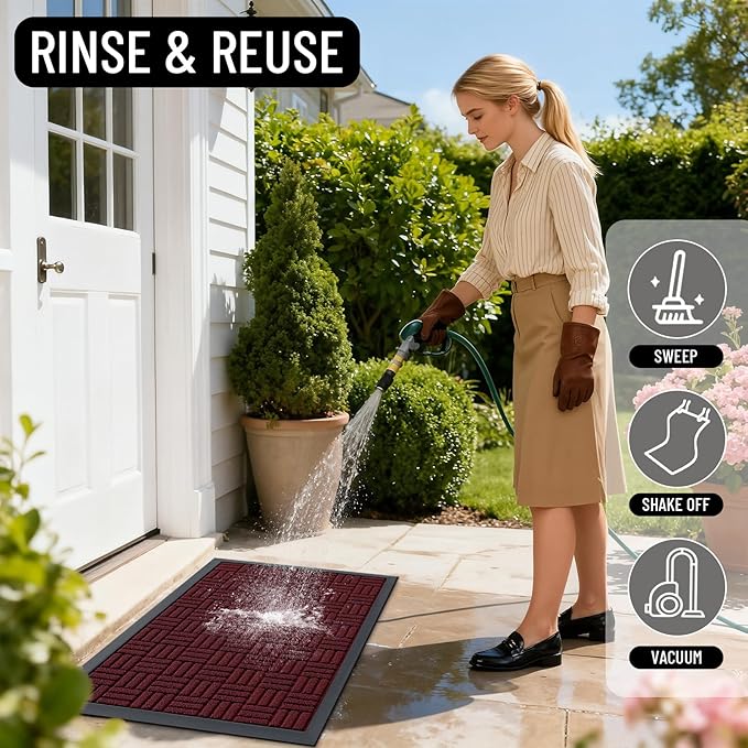 OLANLY Front Door Mat Outside Entrance 47x32, Absorbent, Heavy Duty Sturdy Natural Rubber Doormat Indoor Outdoor, Non-Slip, Stain and Fade Resistant, Low Profile Floor Mat for Entryway, Burgundy