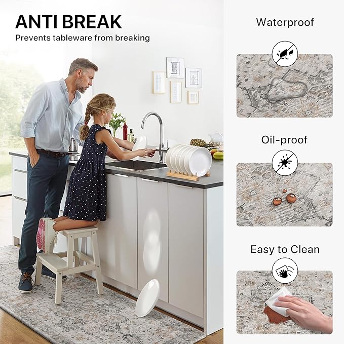 GENIMO Kitchen Mats for Floor 2PCs, Washable Anti Fatigue Mat for Cushioned, 23.6"x71"+20" x 32", Waterproof Kitchen Rugs, Non Slip Comfort Standing Mat Rug for Home, Sink, Laundry, LightTaupeBrown