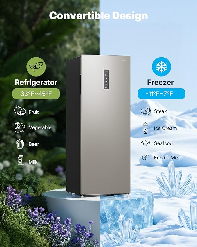 Upstreman 10.8 Cu.Ft. Upright Freezer, Convertible Freezer Refrigerator with Smart Electronic Control, Frost Free, Energy Star, Quiet Operation, Stand Up Freezer for Homes, Office, Garage-UP11