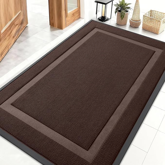 OLANLY Front Door Mat Indoor Outdoor Entrance, Waterproof All-Season, All-Weather Doormat, Sturdy Natural Rubber, Fade Resistant, Low Profile, Easy Clean Patio Porch Entryway Mat, 47x30, Dark Brown