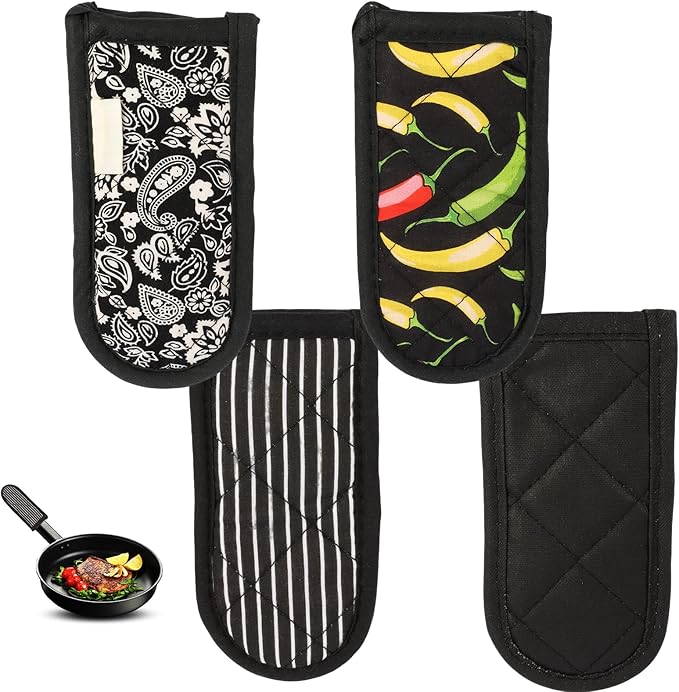 4PCS Cast Iron Skillet Handle Cover - Heat Resistant Cotton Pan Pot Handle Covers, Non-Slip Hot Handle Covers, Machine Washable Handle Mitts for BBQ and Baking Supplies