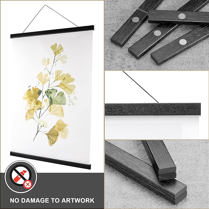 WITCOLOR Magnetic Poster Hanger Frame, 19x13 19x25 19x27 Poster Frame Wooden Magnetic Hanging Kit for Walls Map Picture Diamond Painting Canvas Artwork (Black)
