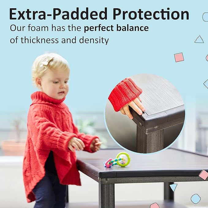 Bébé Earth Baby Proofing Edge and Corner Guard Protector Set for Back to School, 20 Feet Edges & 8 Foam Corners, Furniture and Tables Child Baby Proof Bumpers, Pre-Taped Corner Cushions - Onyx Black