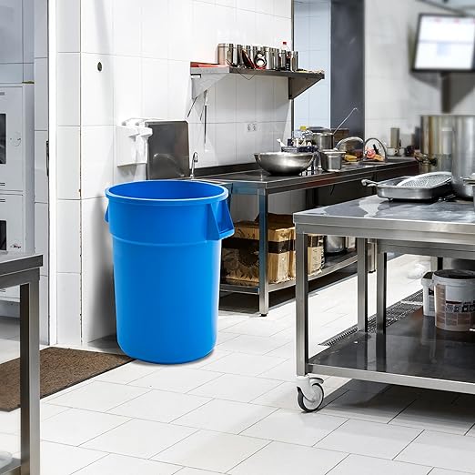 PRO&Family Commercial Round Trash Can, Ingredient Bin, Heavy-Duty Plastic, Anti-Static, Kitchen, Office, Outdoor Use (Blue, 44 Gallon)