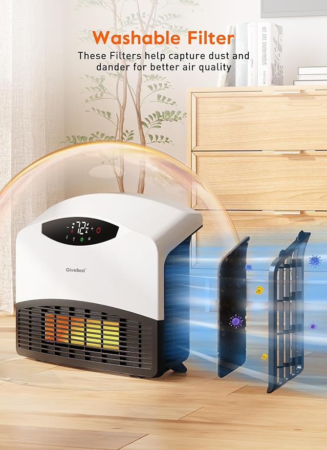 GiveBest Electric Wall Heater, 1500W Smart Wall Heater for Bathroom, Wall Mounted Heaters with Thermostat, Remote Control, 12H Timers, Compatible with Alexa, with ALCI Plug