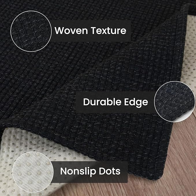 IOHOUZE Washable Exrea Long Hallway Runner Rug 3x16 Non Slip Rubber Backed Kitchen Runner Entryway Runner Indoor, Woven Rugs Floor Carpet for Kitchen Hall Entryway Stair, Black/Grey