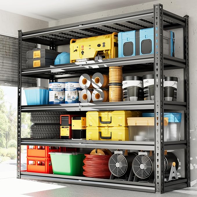 48" W Garage Shelves, 5-Tier Heavy Duty Garage Shelving Load 3030LBS, Adjustable Metal Storage Shelves, Wire Shelving for Warehouse,Industrial,Workshop,Basement, 48" W x 24" D x 72" H