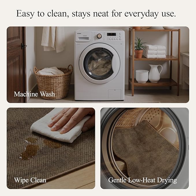 GENIMO Kitchen Mats for Floor 2PCS, Washable Absorbent Runner Rugs for Kitchen, 17.3"x59"+17.3"x30", Cushioned Non Slip Kitchen Rugs for Kitchen Floor,Standing Mat Rug for Home, Sink, Laundry, Jute