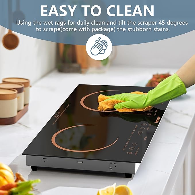 Karinear 2 Burners Electric Cooktop 24 Inch, 110v~120v Countertop and Built-in Elecric Stove Top, Portable Electric Radiant with Outlet Plug, Sensor Touch, Child Safety Lock, Timer(Gold)