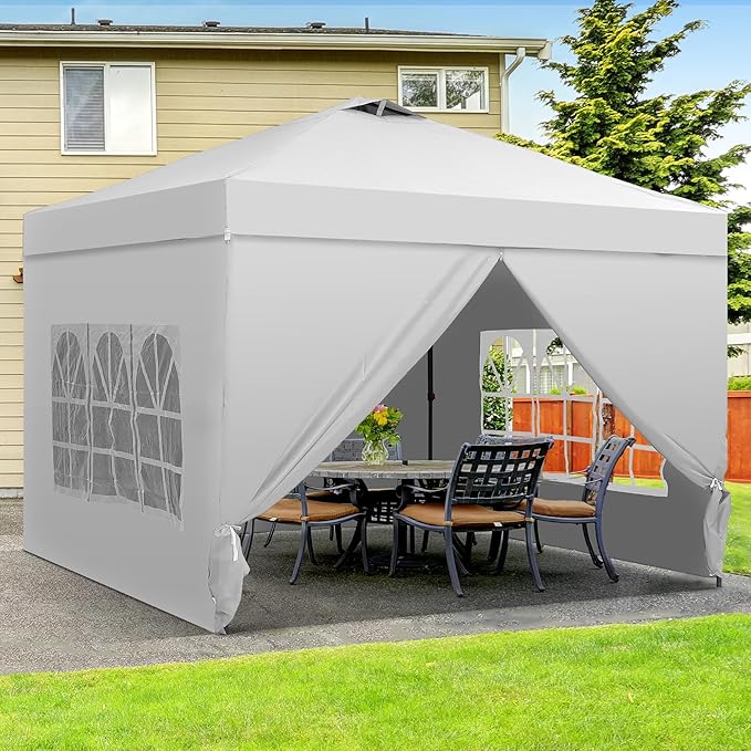 Saemoza 12x12 Pop Up Canopy Tent with One Push Setup, Portable Sun Shade Tent, Instant Easy Up Canopy with 4-Sidewalls & Wheeled Bag, Outdoor Fldable Gazebo with Vent Top, White.