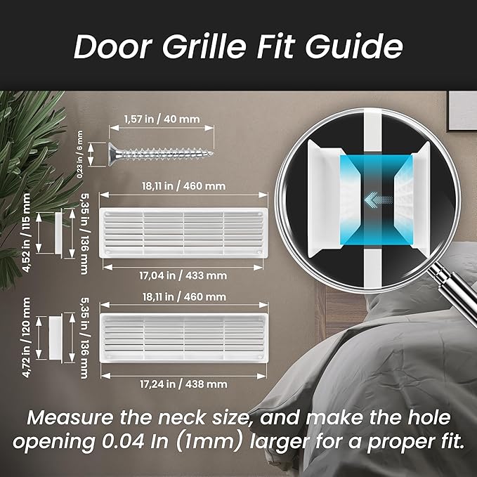 Repa Market 18" x 5" Inch (Outer Size) White Plastic Louvered Door Vents for Interior Doors – 2 Sided Two Way Door Air Return and Intake Cover – Door Air Vent Grille Rectangular Door Vent