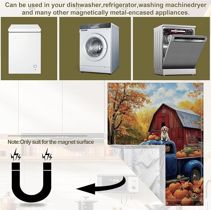 Dishwasher Magnet Cover,Blue Truck Dishwasher Cover Magnetic Pumpking Leaves Home Appliances Refrigerator Decorative 23" x 26"