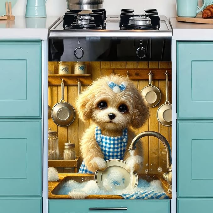 Dog Dishwasher Magnet Cover 23x26 Inch Cute Maltese Dog Dishwasher Magnet Cover Sticker Magnetic Refrigerator Panel Front Door Wash Machine Fridge Microwave Decal Home Kitchen Decorative