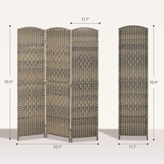 HOMCOM 3 Panel Room Divider, 6' Tall Folding Privacy Screen, Woven Freestanding Wall Partition for Home Office, Bedroom, Dark Rustic Oak