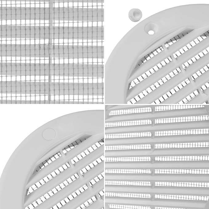 Repa Market 8 Inch (Opening) White Round Air Vent Cover - Pack of 5 Plastic Fresh Air Intake Vent - AC Cover with Nylon Mesh Screen - Wall, Ceiling HVAC Return Air Register - Modern Soffit Vents