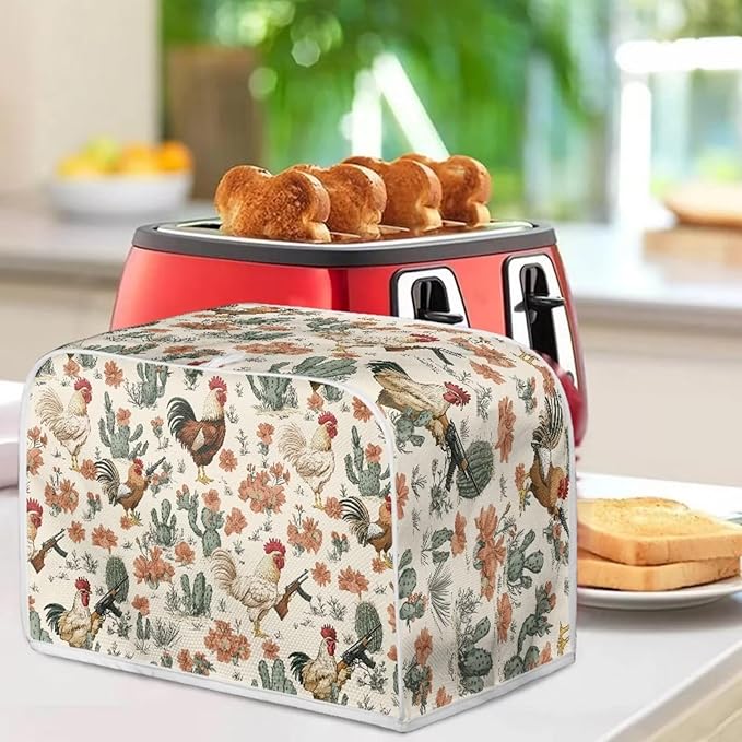 UNICEU Rooster Cactus Print Toaster Covers 4 Slice Anti-Scratch Cover Protection Dustproof Bakeware Protector with Top Hook
