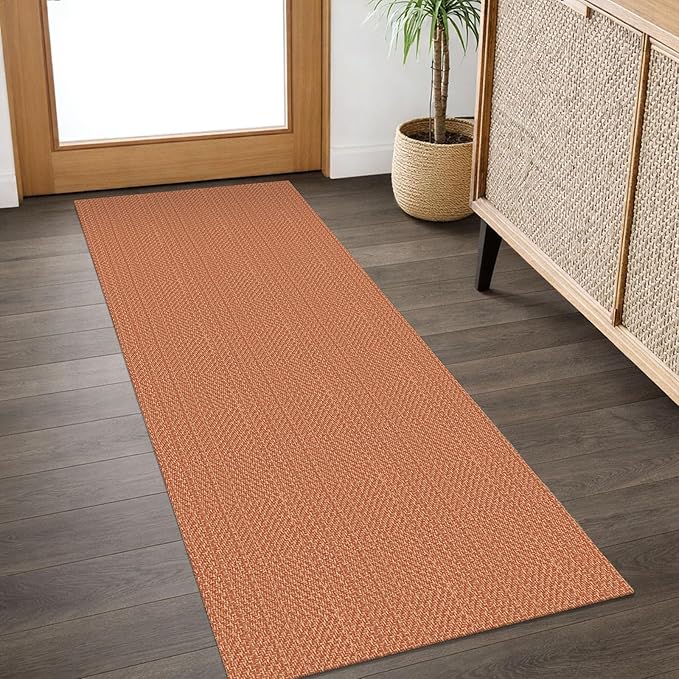 IOHOUZE Washable Runner Rug 2x5 Non Slip Runners for Hallways Entryway Runner Indoor, Kitchen Throw Rug Woven Cotton Floor Carpet for Hall Entrance Bedroom, Rustic Orange