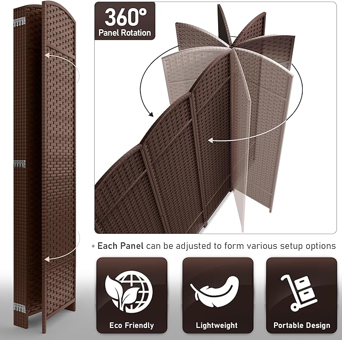 Sorbus 6 Panel Room Divider 6 ft. Tall - Privacy Screen, Extra Wide Double Hinged Panels, Mesh Hand-Woven Design, Partition Room Dividers and Folding Privacy Screens, Wall Divider for Room Separation