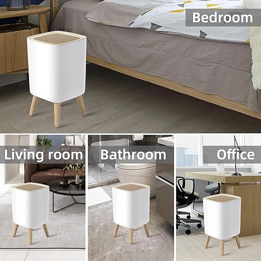 Bathroom Trash Can with Lid,2.6 Gallon Modern Office, Near Desk Bedroom Garbage Can Waste Basket with Push Top,Nordic Small Trash Bin for Living Room, Toilet, Nursery,Dog Proof, White