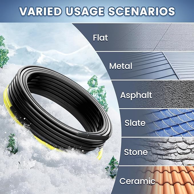70 FT Gutter Heat Cable Kit, YeloDeer 6 W/FT Heat Tape for Roof and Gutters, Self-Regulating Roof Melt Heating Snow De-Icing Cable, 120V