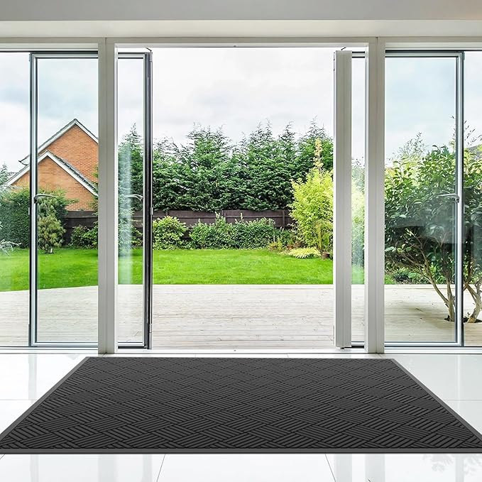 Durable Indoor Outdoor Door Mat, 4' x 5' Heavy Duty Front Door Mat for Entryway, Non-Slip Backing, Stain and Fade Resistant, Absorbent Commercial Floor Mat for High Traffic Area, Black