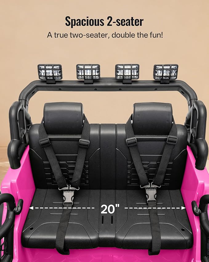 2 Seater Ride on Car Toy, 12V Electric Car for Kids 4-8 with Remote Control, Capacity 110 lb, LED Light - Pink