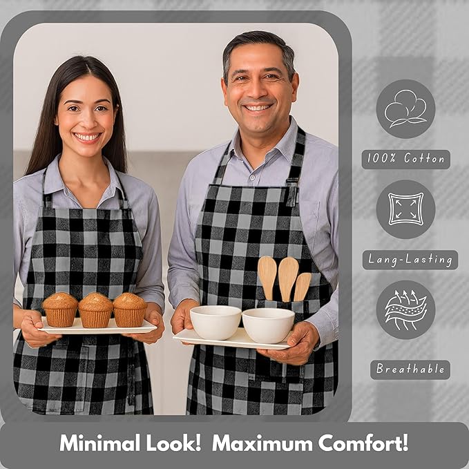 Native Fab Kitchen Apron 2 Pack - 100% Cotton Adjustable, Durable Apron with Pockets, Perfect for Cooking, Baking, Grilling