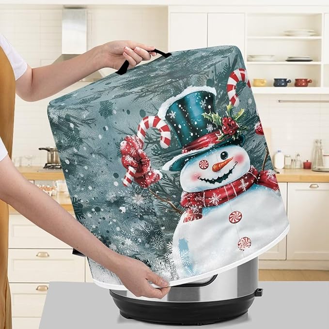 Kawaii Snowman Dust Cover for Kitchen Instant Pot Accessories Appliance Cover Quart Pressure Cooker Air Fryer Rice Cooker Kitchen Appliance Dust Covers with Storage Pockets Size S