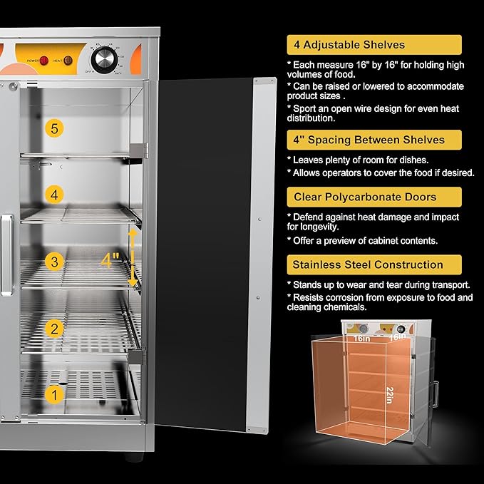 5-Shelf Electric Catering Hot Box Food Warmer Accommodating up to (10) 15" Pizza Boxes, Countertop Heated Holding Cabinet for Pretzels, Warming Machine for Home Commercial Use, 120V 600W