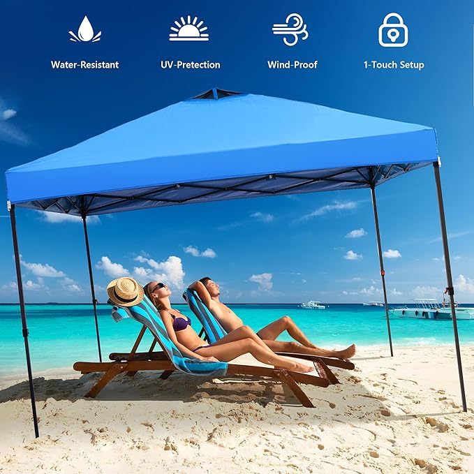 Saemoza 10x10 Pop Up Canopy Tent with One Push Setup, Portable Sun Shade Tent, Instant Easy Up Canopy with 4-Sidewalls & Handbag, Outdoor Fldable Gazebo with Vent Top, Blue.
