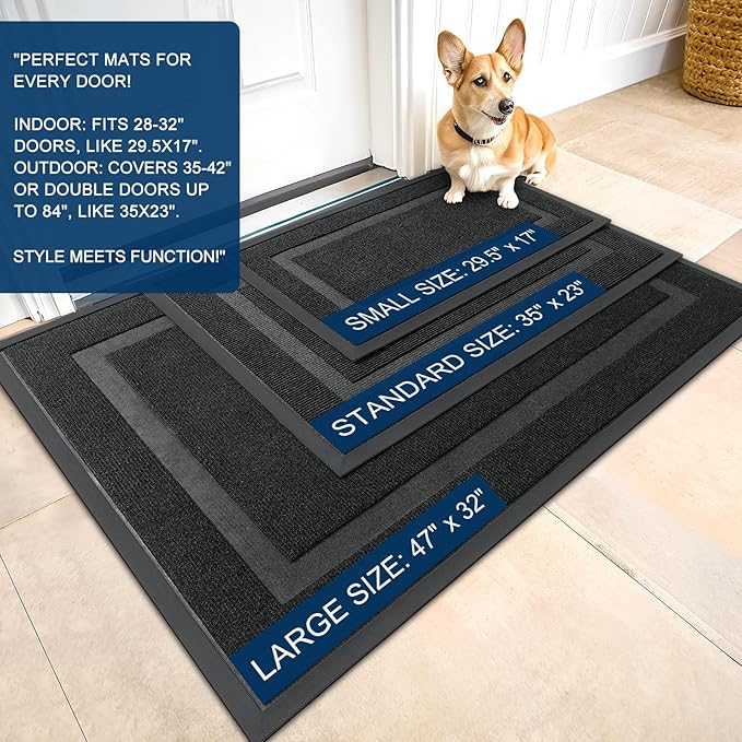 OLANLY Front Door Mat Indoor Outdoor Entrance, Waterproof All-Season, All-Weather Doormat, Sturdy Natural Rubber, Fade Resistant, Low Profile, Easy Clean Patio Porch Entryway Mat, 47x17, Black