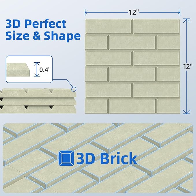 12 Pack Acoustic Panels with Self Adhesive, 12" X 12" X 0.4" High Density Sound Proof Foam Panels for Walls, Soundproof Wall Panels, Brick Sound Absorbing Panels for Home Studio Office Decor - Sage