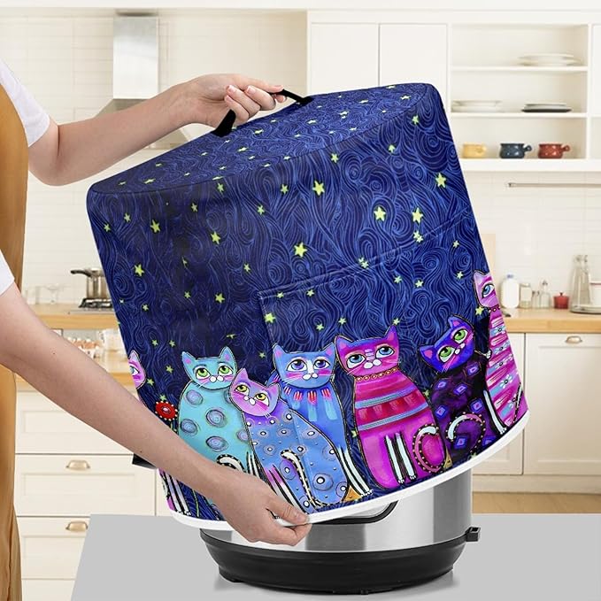 Xoenoiee Starry Night Cats Pattern Pressure Cooker Cover for 6 qt Instant Pot, Kitchen Appliance Dust Cover with Pockets for Rice Cooker Air Fryer Slow Cooker