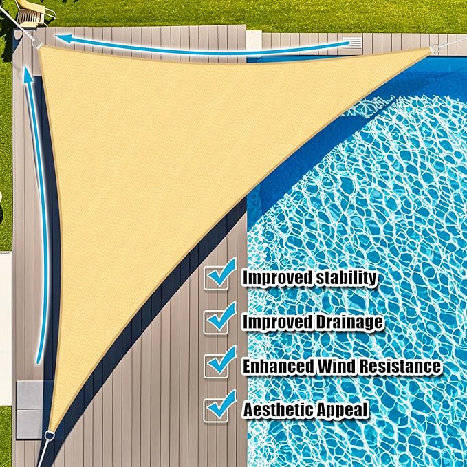 Amagenix Sun Shade Sail 25'X25'X25' Curved Edge Outdoor Shade Canopy Sand Breathable 95% UV Block Shade Cloth for Patio Garden Backyard (We Make Custom Size)