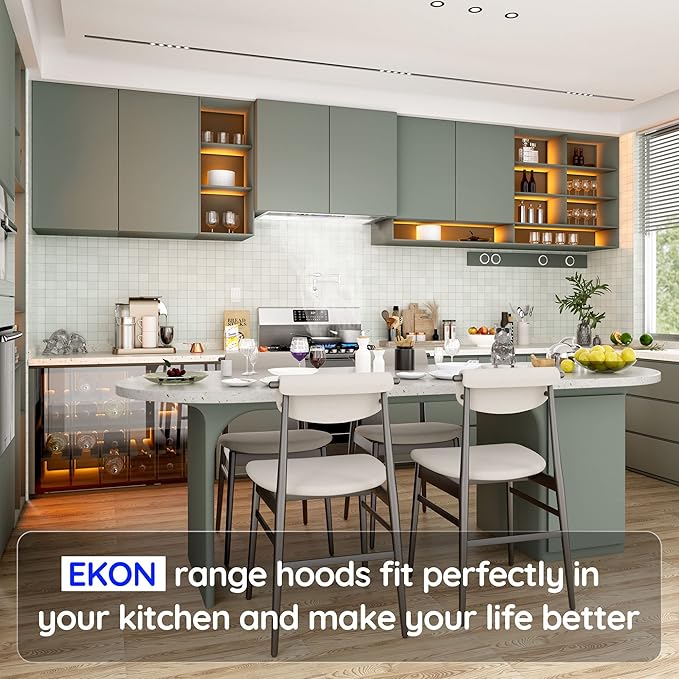 EKON NAB02-36" 900CFM Range Hood Insert, Ducted/Ductless Convertible Built-in Range Hood with Remote/4-Speed Touch Control LCD Display,Adjustable Leds for Over Kitchen Stove