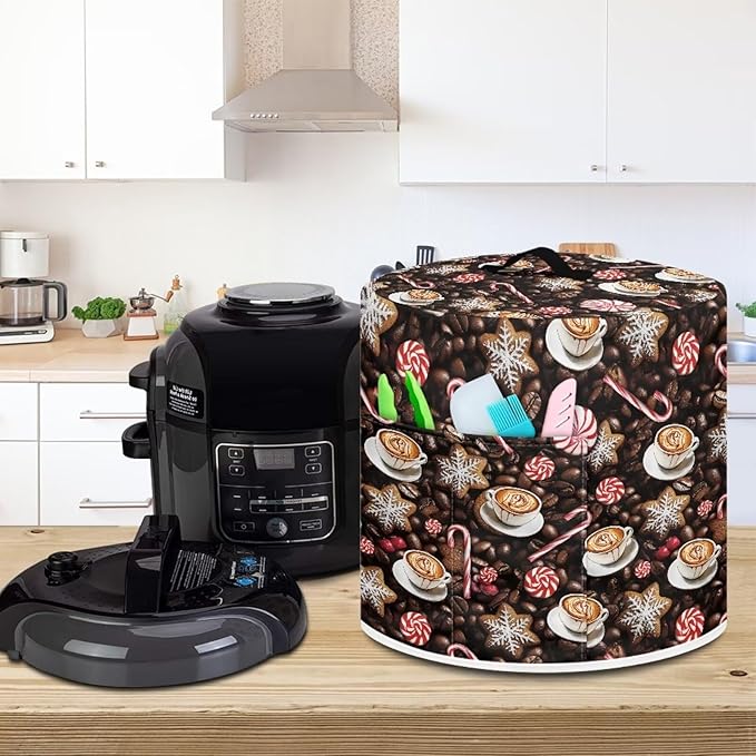 Coffee Dust Cover for Kitchen Instant Pot Accessories Appliance Cover Quart Pressure Cooker Air Fryer Rice Cooker Kitchen Appliance Dust Covers with Storage Pockets Size L