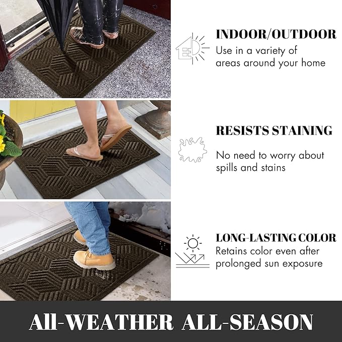 Yimobra Large Door Mat 47x32, All-Season Waterproof Outdoor Mats for Front Door Entrance with Drainage Holes, Heavy Duty Non-Slip Doormat for Garage Patio Entryway Indoor, Brown