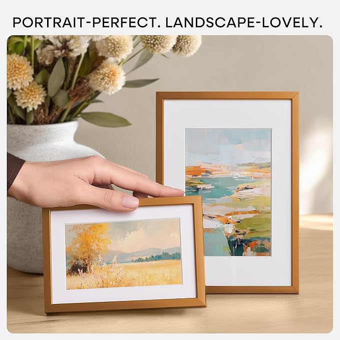 Homeforia 9x11 Frame Bronze, High End Metal 9 x 11 Brass Picture Frames with Mat for 6 by 8 in Photo, 9by11 Poster Frame Matted to 6x8, 11x9 Wall or Tabletop Frames, Tempered Glass, Wall Kit, Set of 3