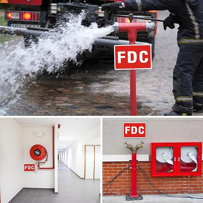 FDC Sign, 2 Pack FDC Sign Outdoor Aluminum Metal Sign, FDC Signs for Fire Department Connection, UV Protected Weather Resistant and Easy to Install (Size: 12x6 inches)