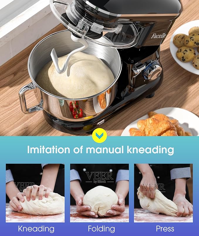 Facelle Stand Mixer, Electric Kitchen Mixer, 660W 6 Speed Tilt-Head stand mixer with Pulse, Attachments include 6.5QT Bowl, Dishwasher Safe Beater,Dough Hook,Whisk for Dough,Baking,Cakes,Cookie-Black