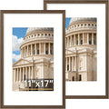 Vittanly 11x17 Picture Frame Set of 2, Solid Wood Frame for Wall Art Photo and Prints, Display Photo 8x12 with Mat or 11x17 without Mat, Brown