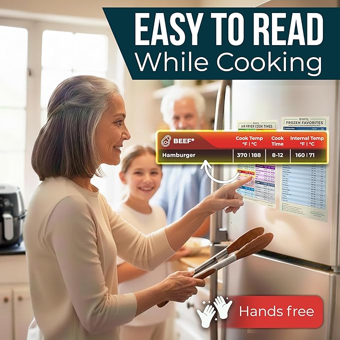 Cathy Yoder's Air Fryer Cheat Sheet Set, Air Fryer Accessories, AirFryer Cooking Guide Magnetic Cheat Sheet, AirFryer Cook Times Chart Magnet, Internal Food Temp for 80+ Popular Foods - Sand